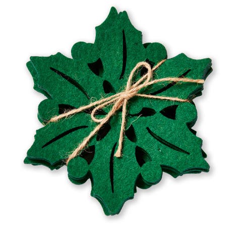 Holly Coaster Set Christmas Green Polyester Drinkware Decor