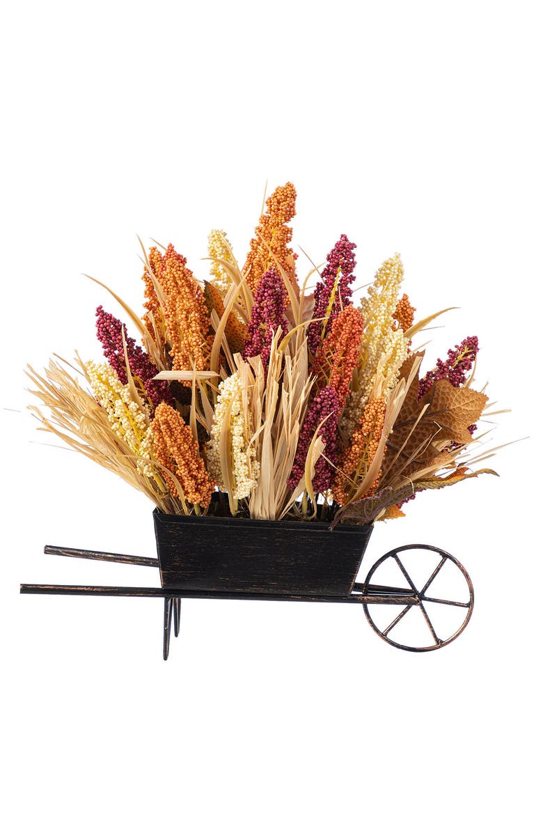 Glitzhome 15"H Fall Multi-Colored Sorghum Cart Centerpiece, Alternate, color, Orange