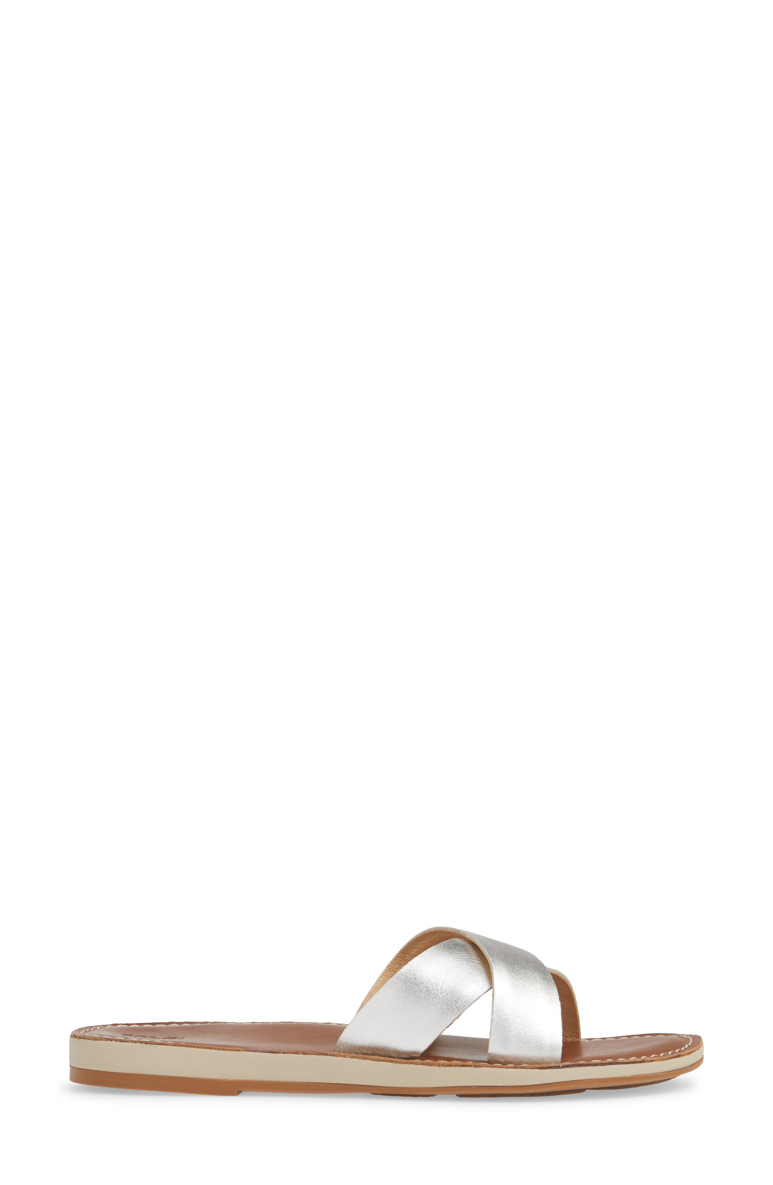 Ke'a Slide Sandal, Alternate, color, SILVER/ TAN LEATHER
