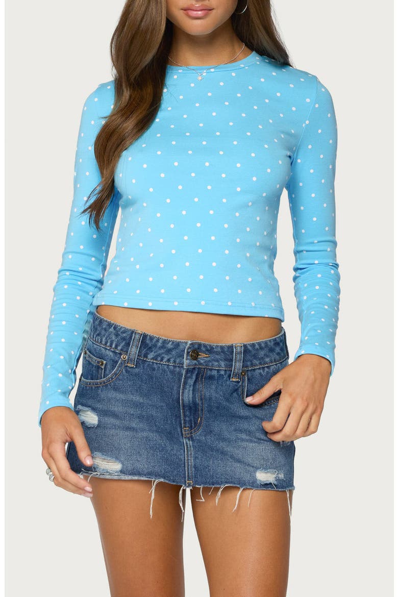 Daliya Polka Dot Long Sleeve Crop Top, Main, color, TURQUOISE
