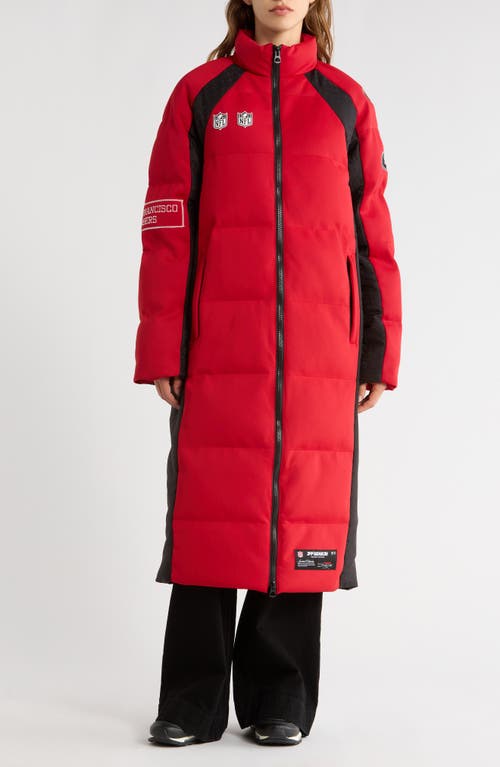 Off Season Nfl Team Water Repellent Long Puffer Coat In Burgundy