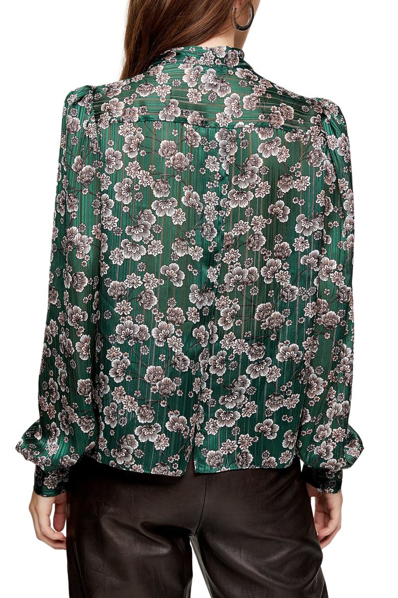 Bow Neck Floral Top, Alternate, color, GREEN MULTI