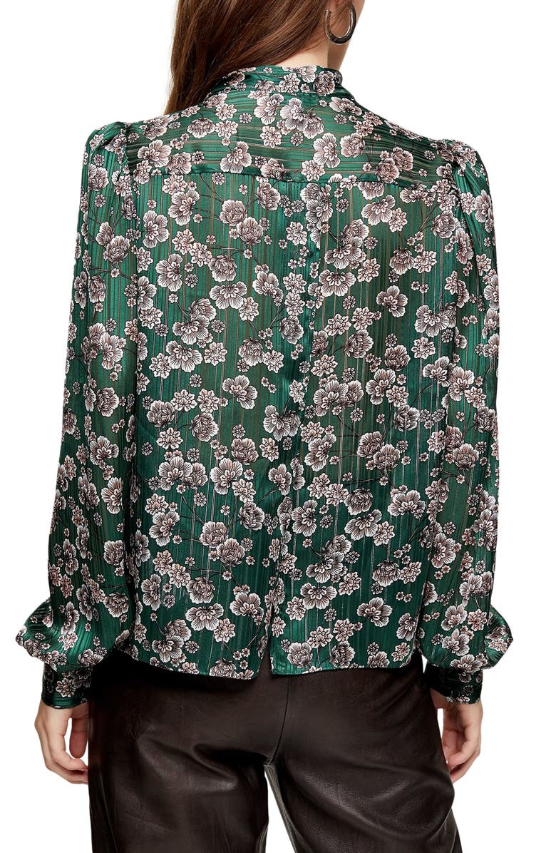 Topshop Bow Neck Floral Top, Alternate, color,