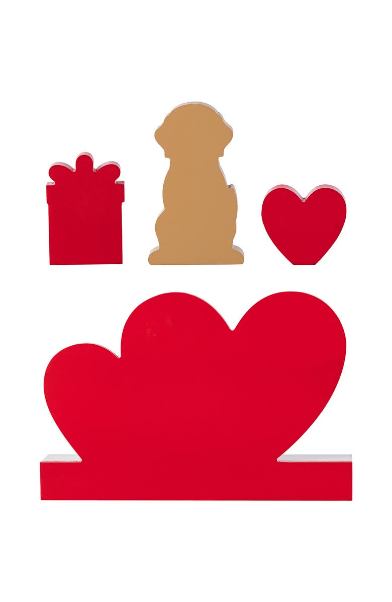 Glitzhome 12"L Set of 4 Valentine's Wooden Table Block, Alternate, color, Red