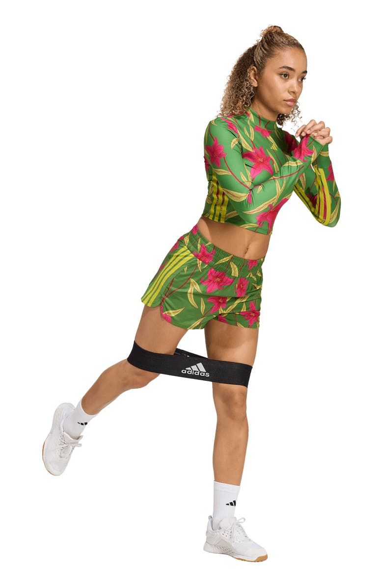 adidas x FARM Rio Pacer Shorts, Alternate, color, Crew Green/ Magenta/ Lime