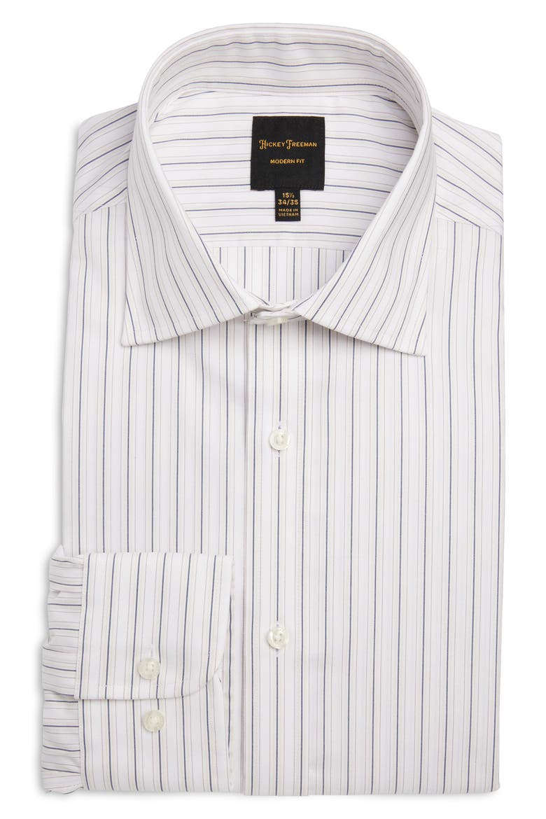 Modern Fit Striped Pima Cotton Shirt, Alternate, color, CHESTNUT STRIPE