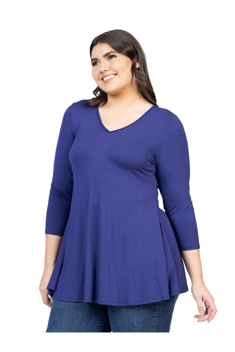 Plus Size Three Quarter Sleeve V Neck Tunic Top, Alternate, color, Navy