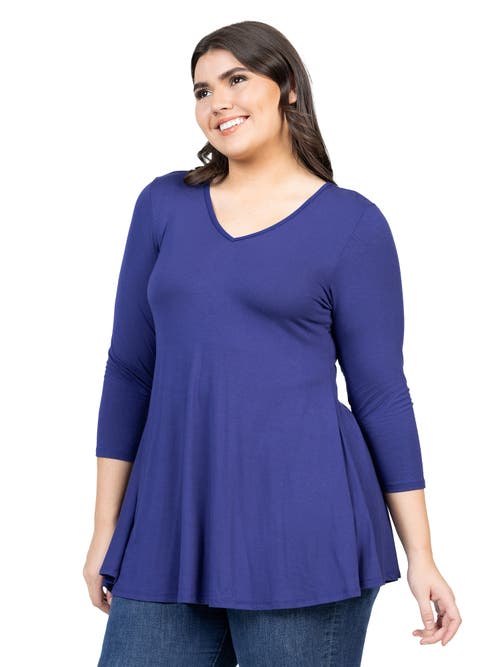 24seven Comfort Apparel Three Quarter Sleeve V-neck Tunic Top In Blue