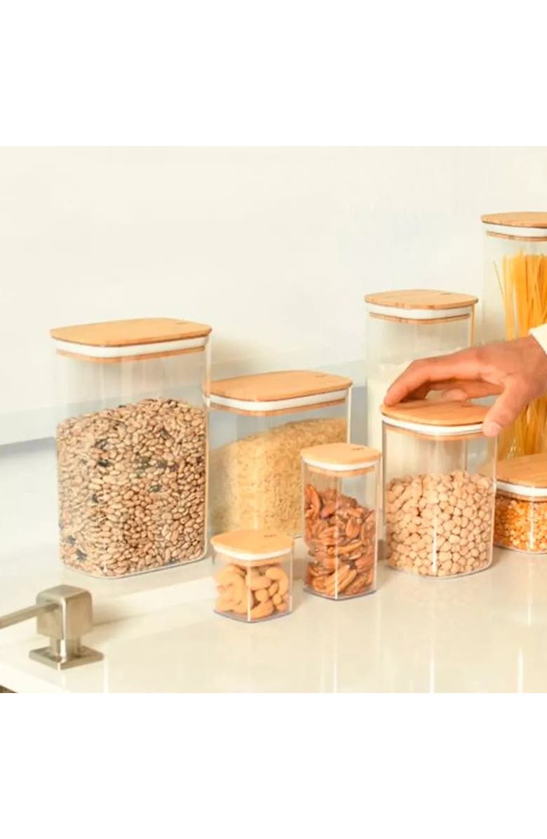 OU Clear Stackable Airtight Food Storage Container Set with Wood Lid 8 Piece, Alternate, color, Clear