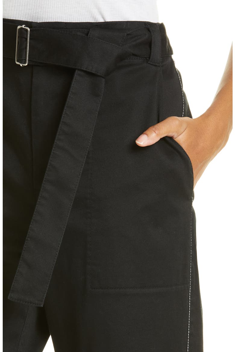 Tapered Crop Stretch Cotton Twill Pants, Alternate, color, BLACK