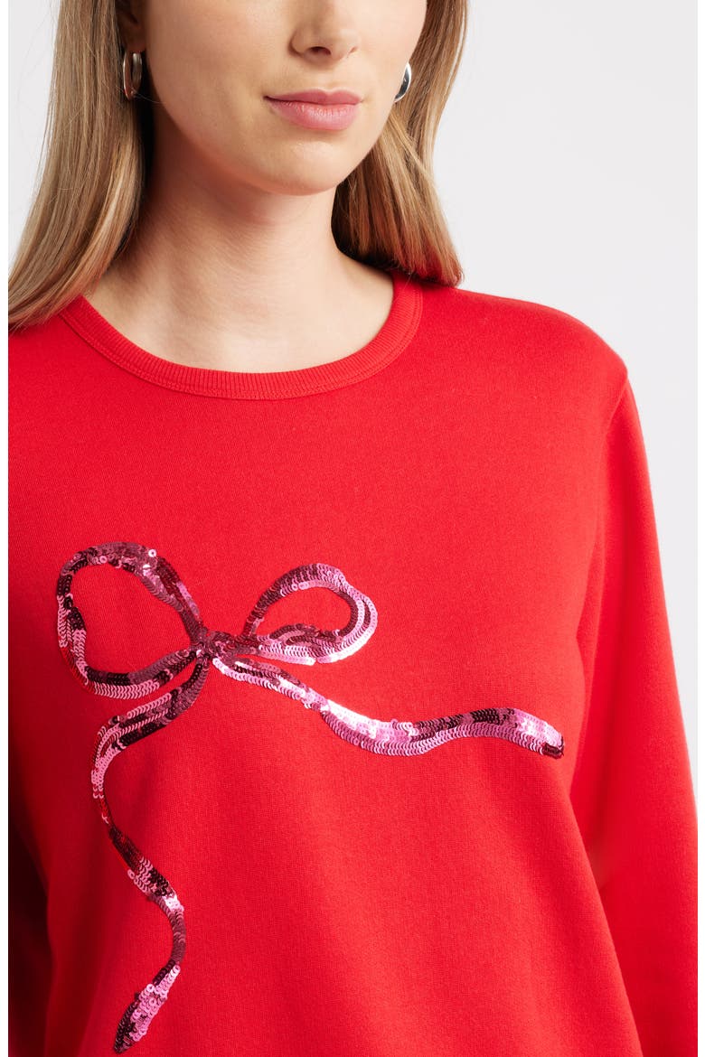 Sequin Bow Sweatshirt, Alternate, color, RED SEQUIN BOW