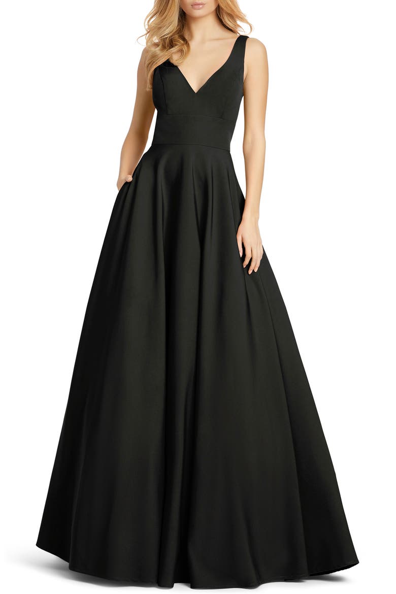 Classic Sleeveless A-Line Gown with Pockets, Main, color, BLACK