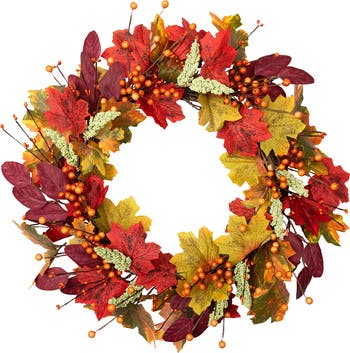 Northlight Leaves and Berries Artificial Fall Harvest Wreath - 20 ...