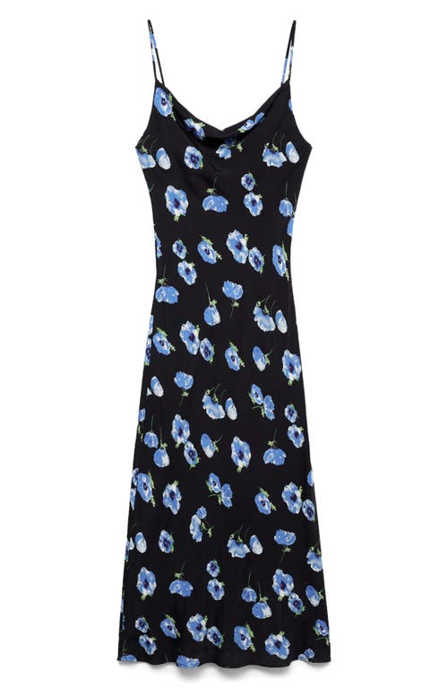 Mango Kendal Print Cowl Neck Crepe Slipdress In Black