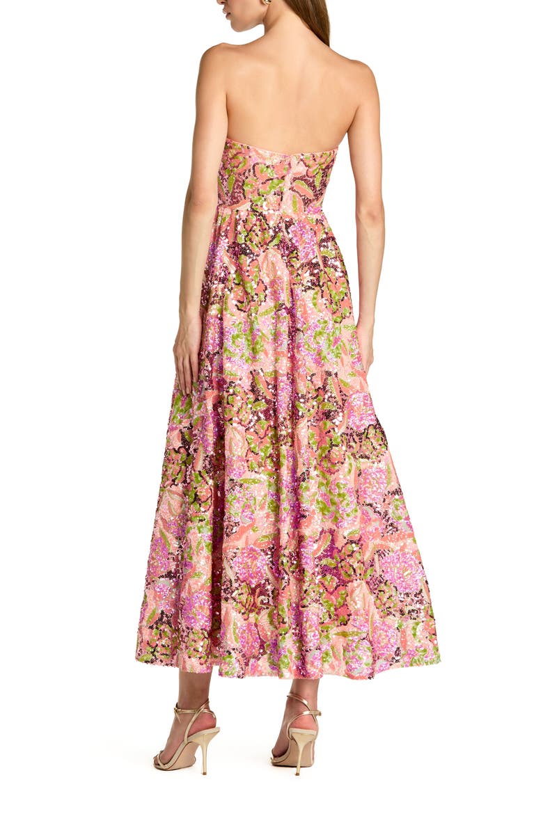 Floral Sequin Strapless A Line Midi Dress, Alternate, color, Orchid Multi