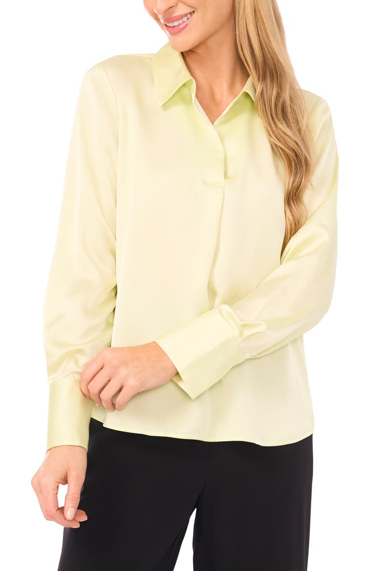 Collared Charmeuse Popover Top, Main, color, WHITE JADE