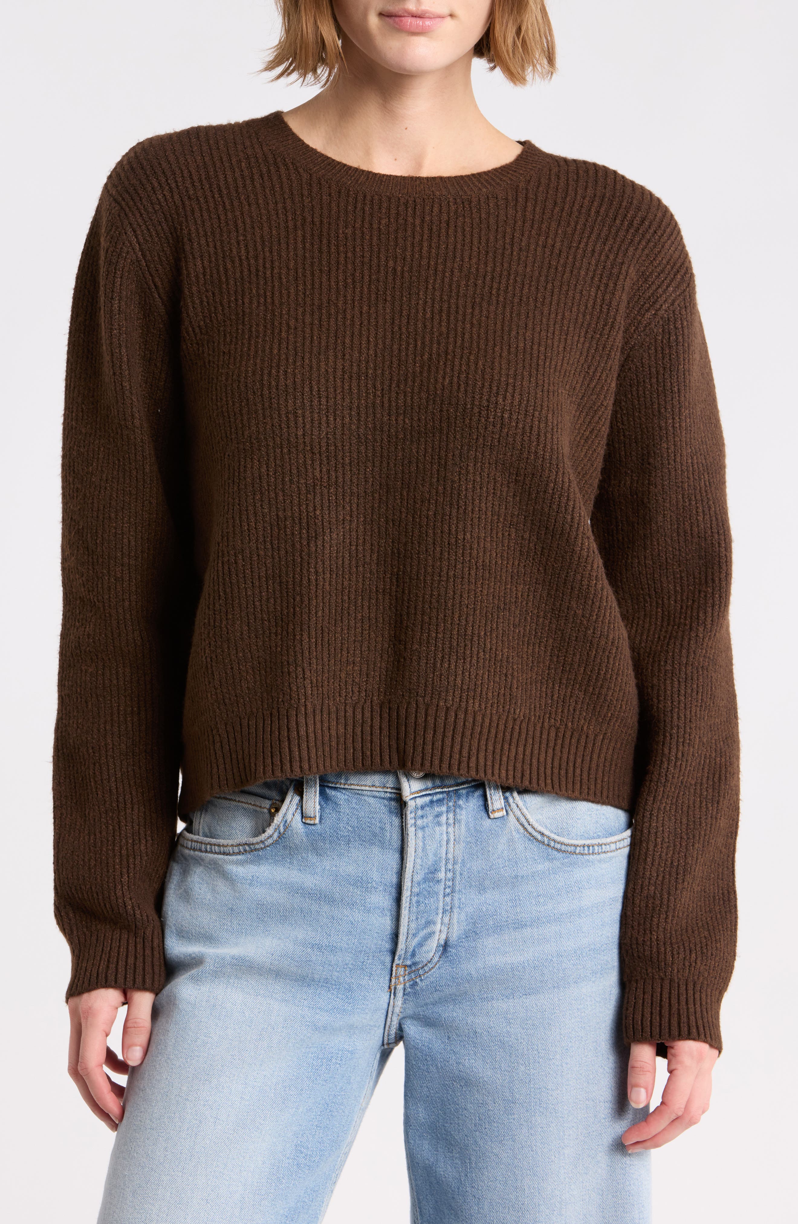 Crewneck Sweater & Faux Fur Pompom Beanie Set