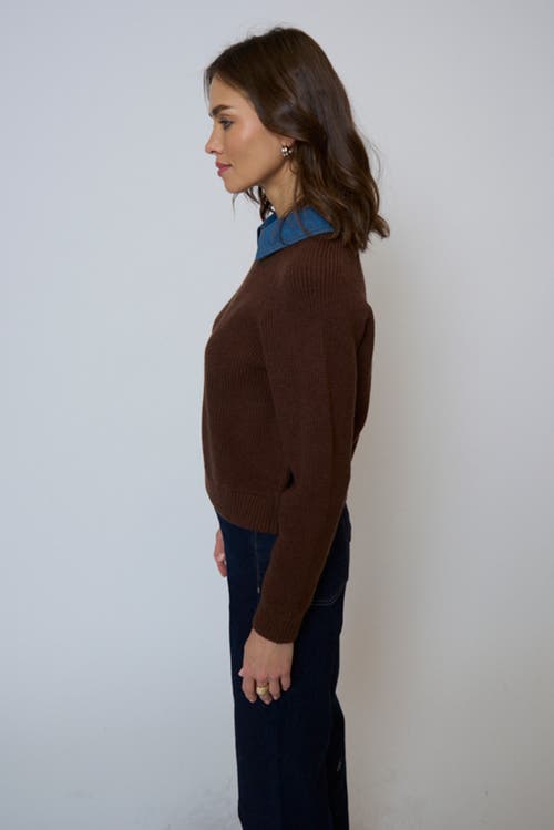 Central Park West Dash Denim Collar Pullover In Brown