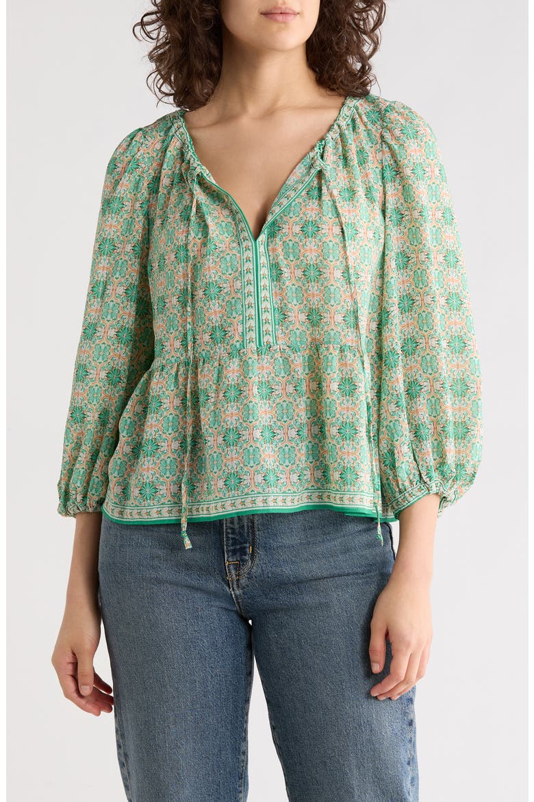 Polka Dot Tie Neck Top, Main, color, CREAM/ JADE FLORAL