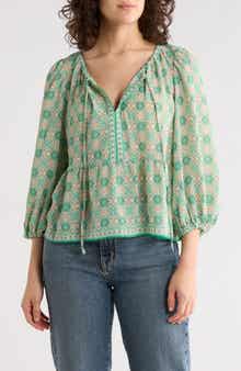 MAX STUDIO Polka Dot Tie Neck Top