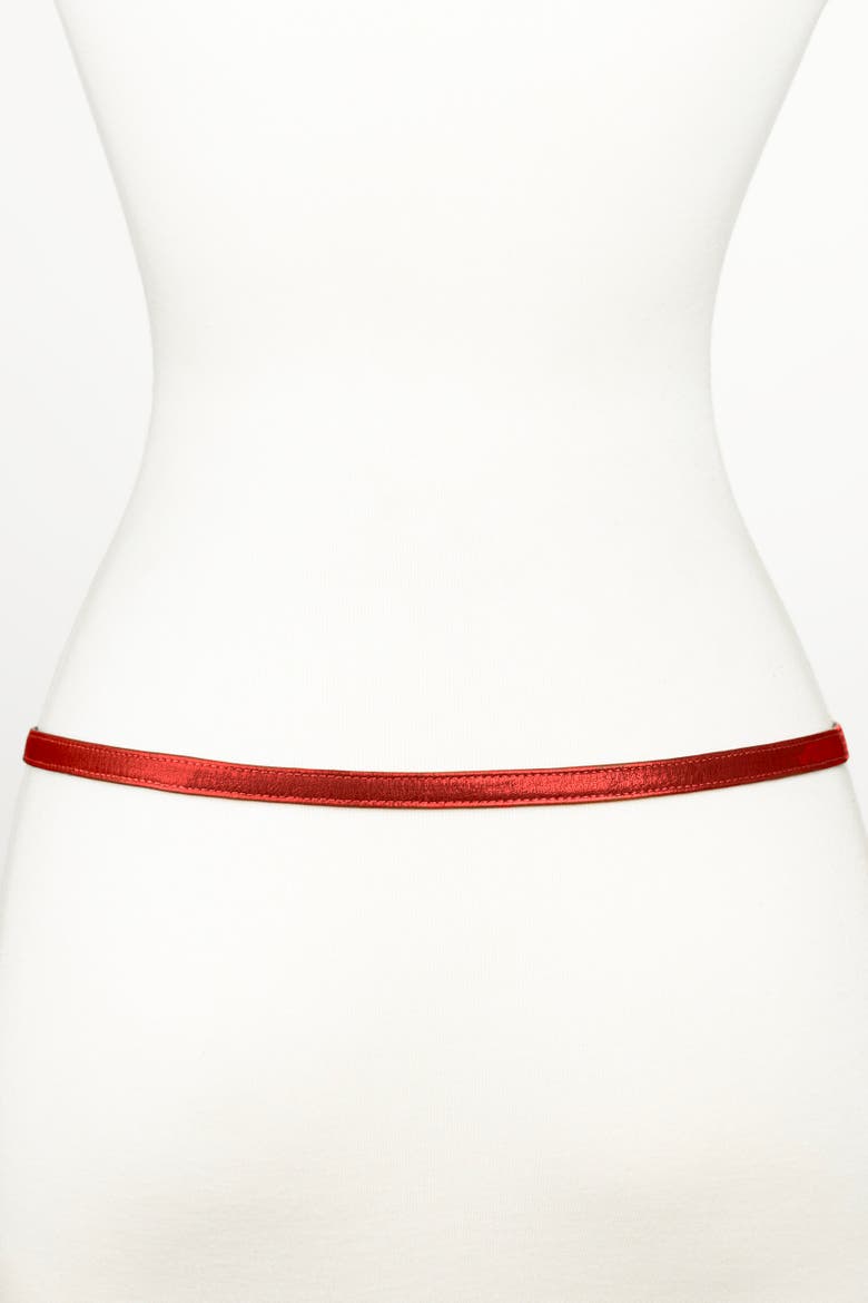 Gold Knot Buckle Leather Belt, Alternate, color, Red