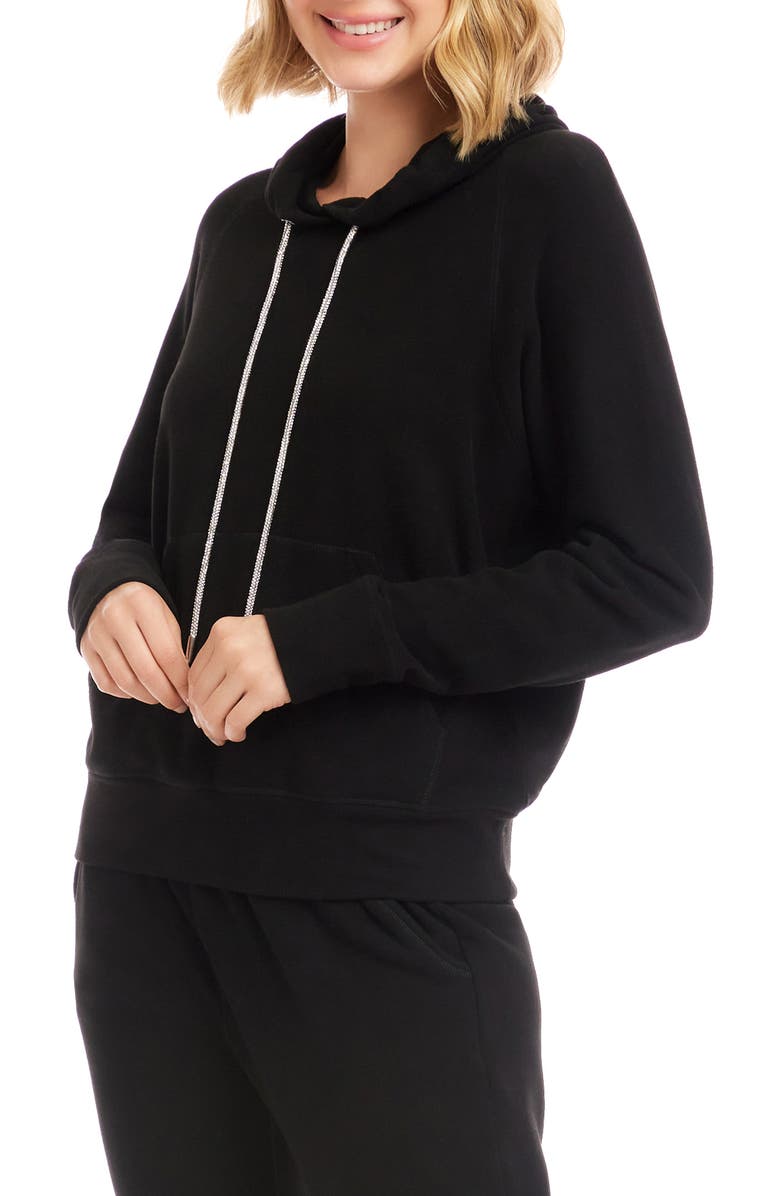 Karen Kane Rhinestone Drawstring Double Knit Hoodie, Alternate, color, Black