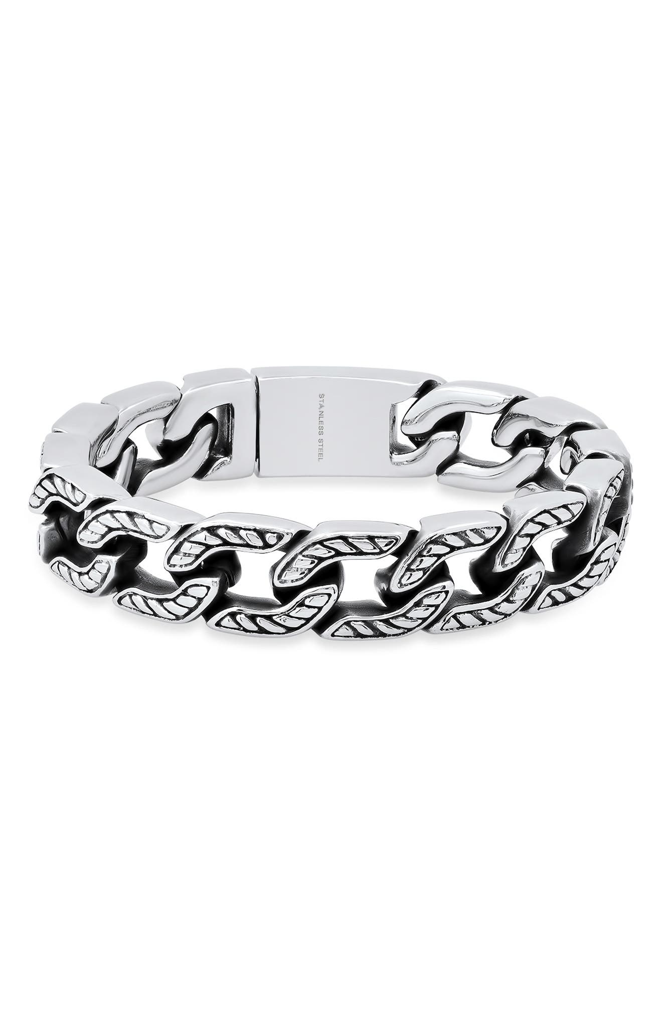 HMY JEWELRY Heavy Oxidized Stainless Steel Chain Bracelet