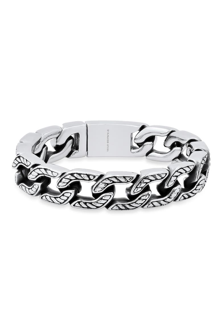 Heavy Oxidized Stainless Steel Chain Bracelet, Main, color, METALLIC