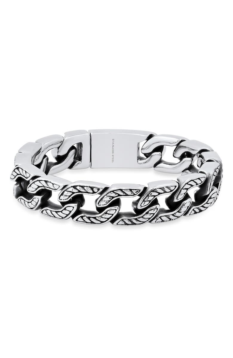 HMY JEWELRY Heavy Oxidized Stainless Steel Chain Bracelet, Main, color, Metallic