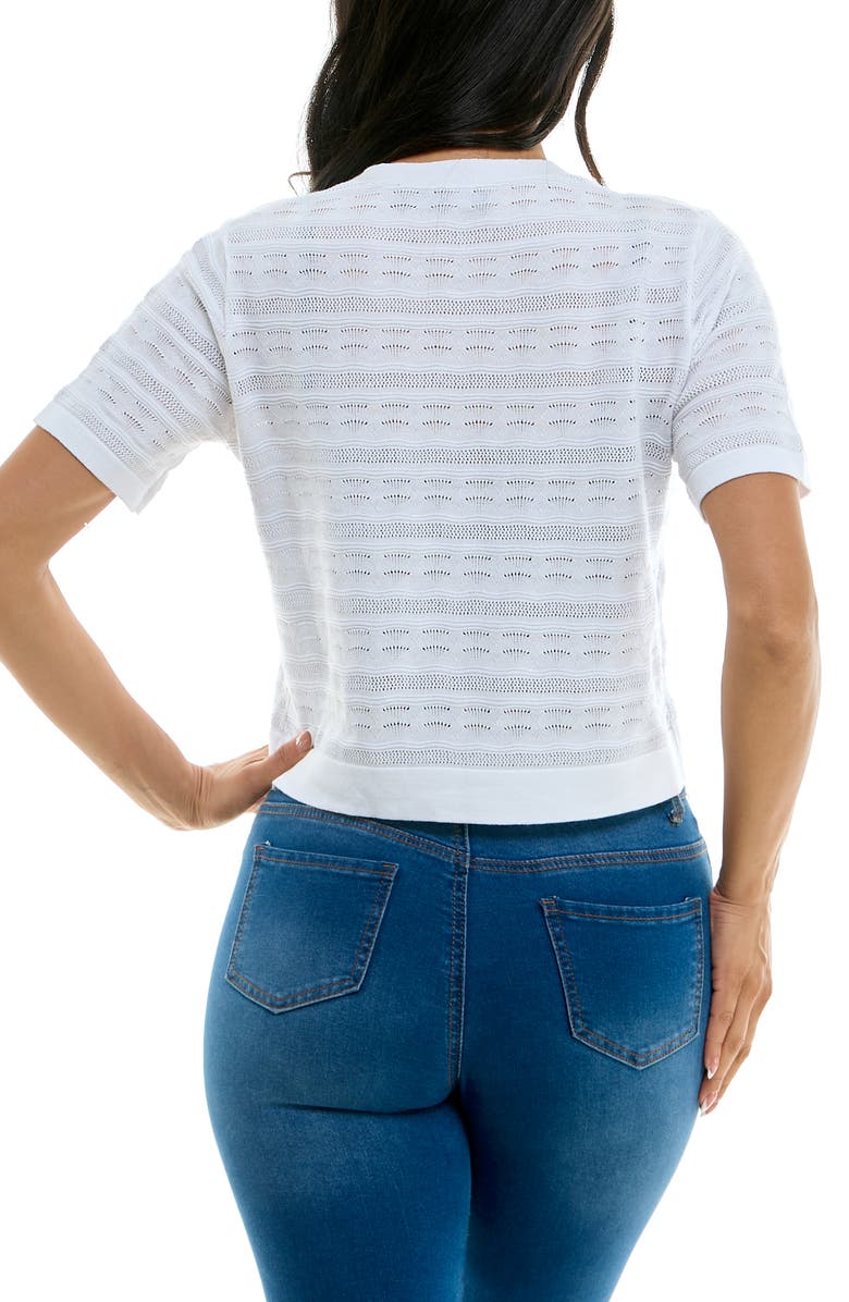 Nina Leonard Pointelle Stitch Short Sleeve Bolero, Alternate, color, White