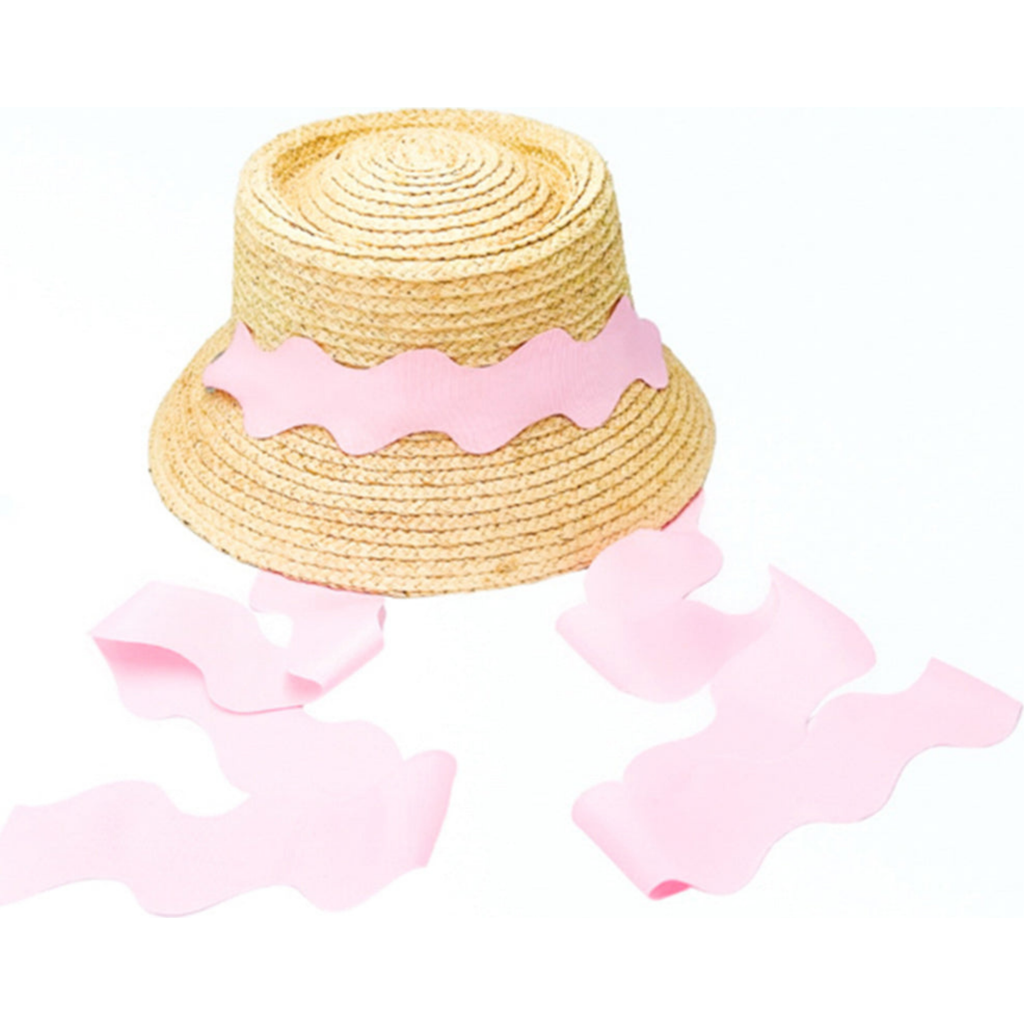 Bits & Bows Straw Scalloped Ribbon Harbor Hat In Pink