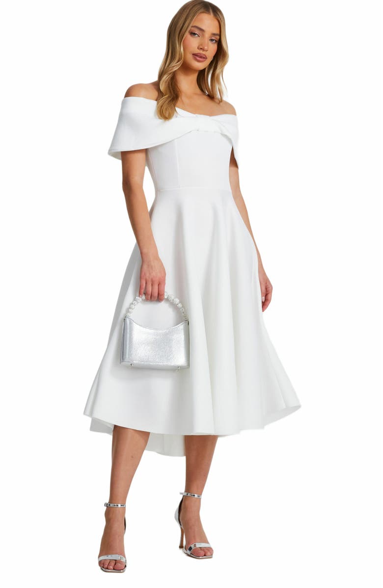 QUIZ Bow Detail Skater Dress, Alternate, color, 