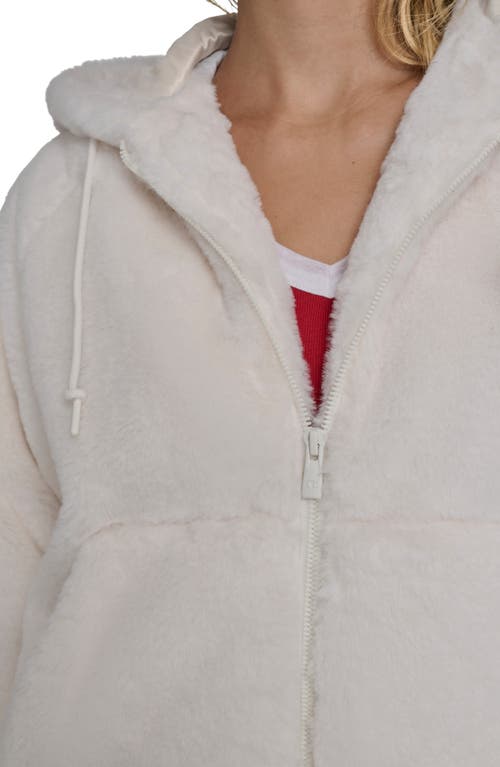 Champion Faux Fur Bomber Hoodie In White