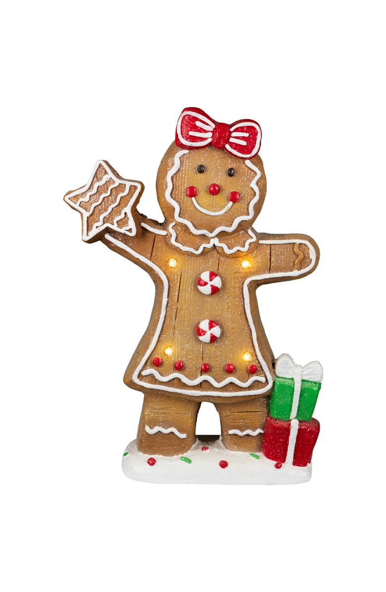 Northlight Lighted Gingerbread Cookie Girl Christmas Decoration - 14.5", Main, color, Brown