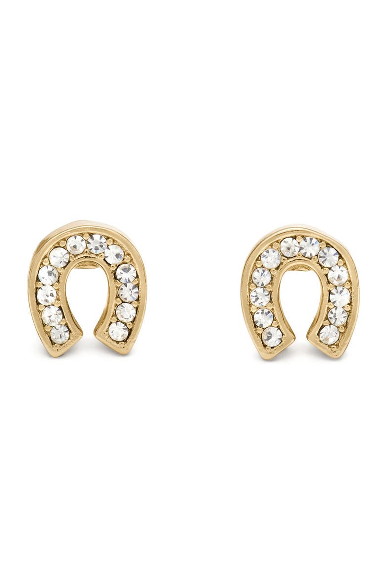 pavé horseshoe stud earrings, Main, color, CLEAR/ GOLD