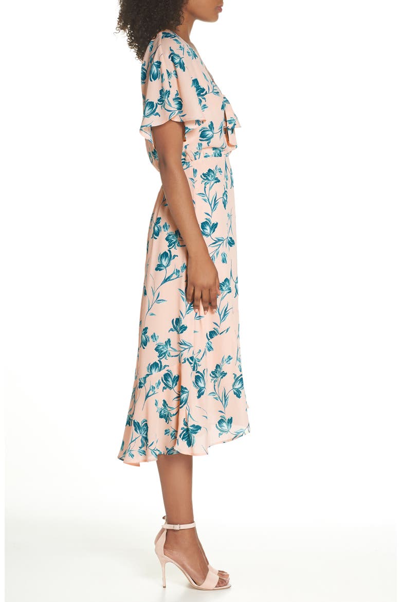 Tie Front V-Neck Dress, Alternate, color, PINK ROSECLOUD GARDENIAS
