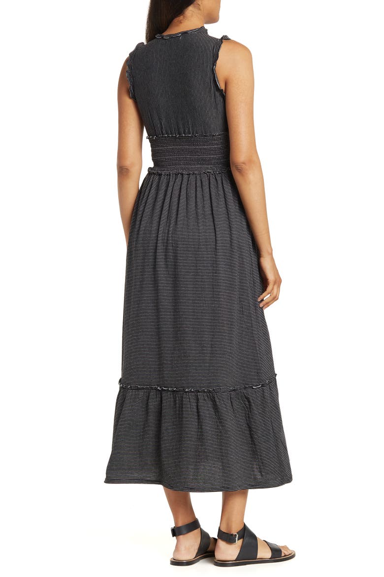 Textured Knit Ruffle Midi Dress, Alternate, color, BLACK/ WHITE