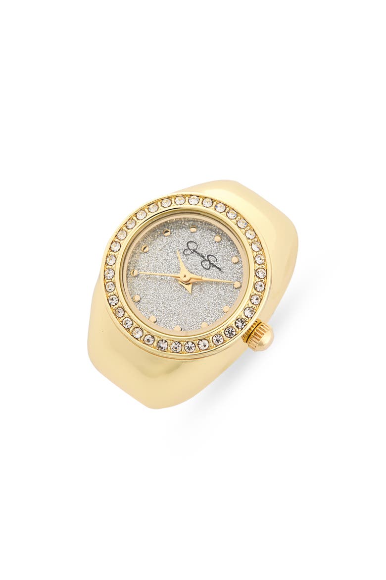 Glitter Crystal Bezel Ring Watch, 19mm, Main, color, GOLD
