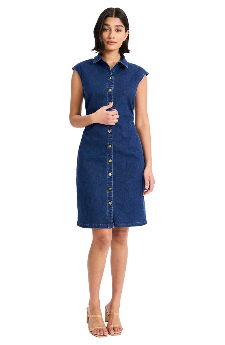 Maggy London Sleeveless Denim Shirtdress, Alternate, color, Dark Wash