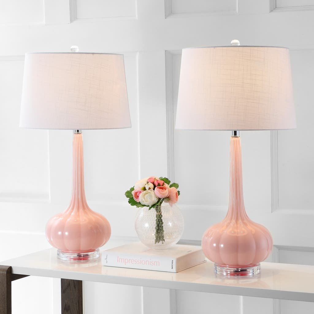 Jonathan Y Bette 28.5" Glass Teardrop Led Table Lamp In Pink