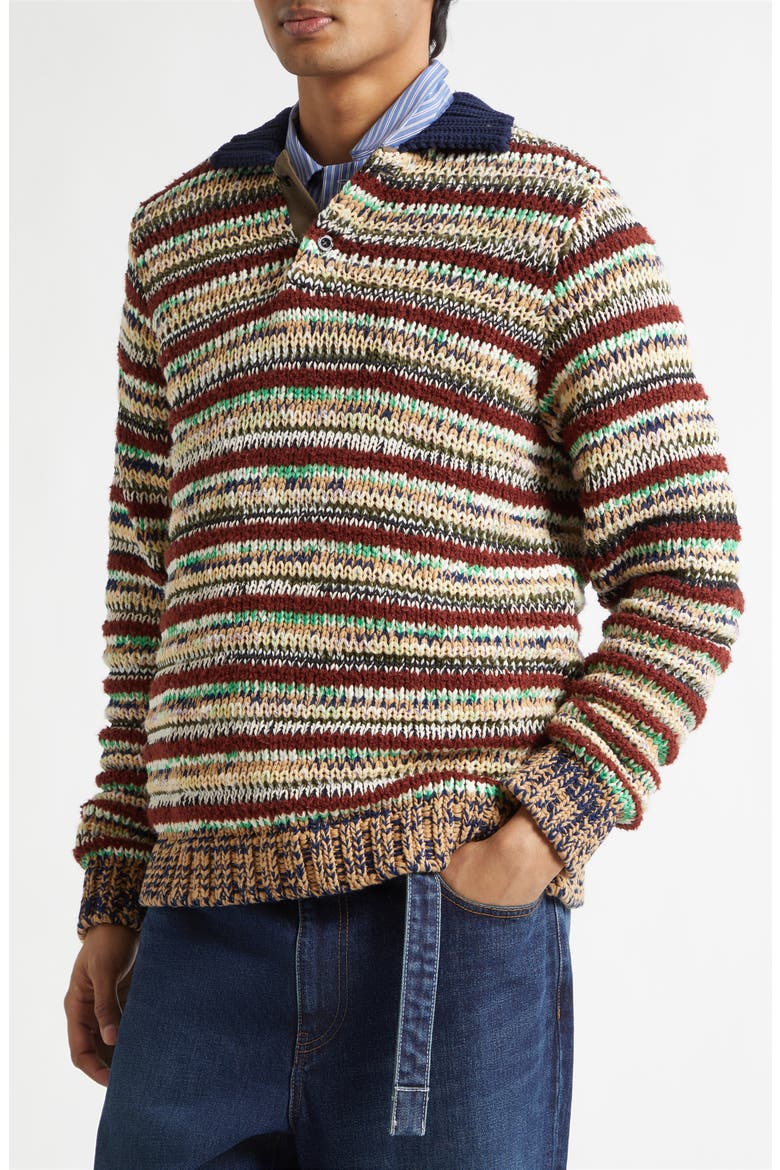 Mix Knit Polo Sweater, Alternate, color, BEIGE MULTI