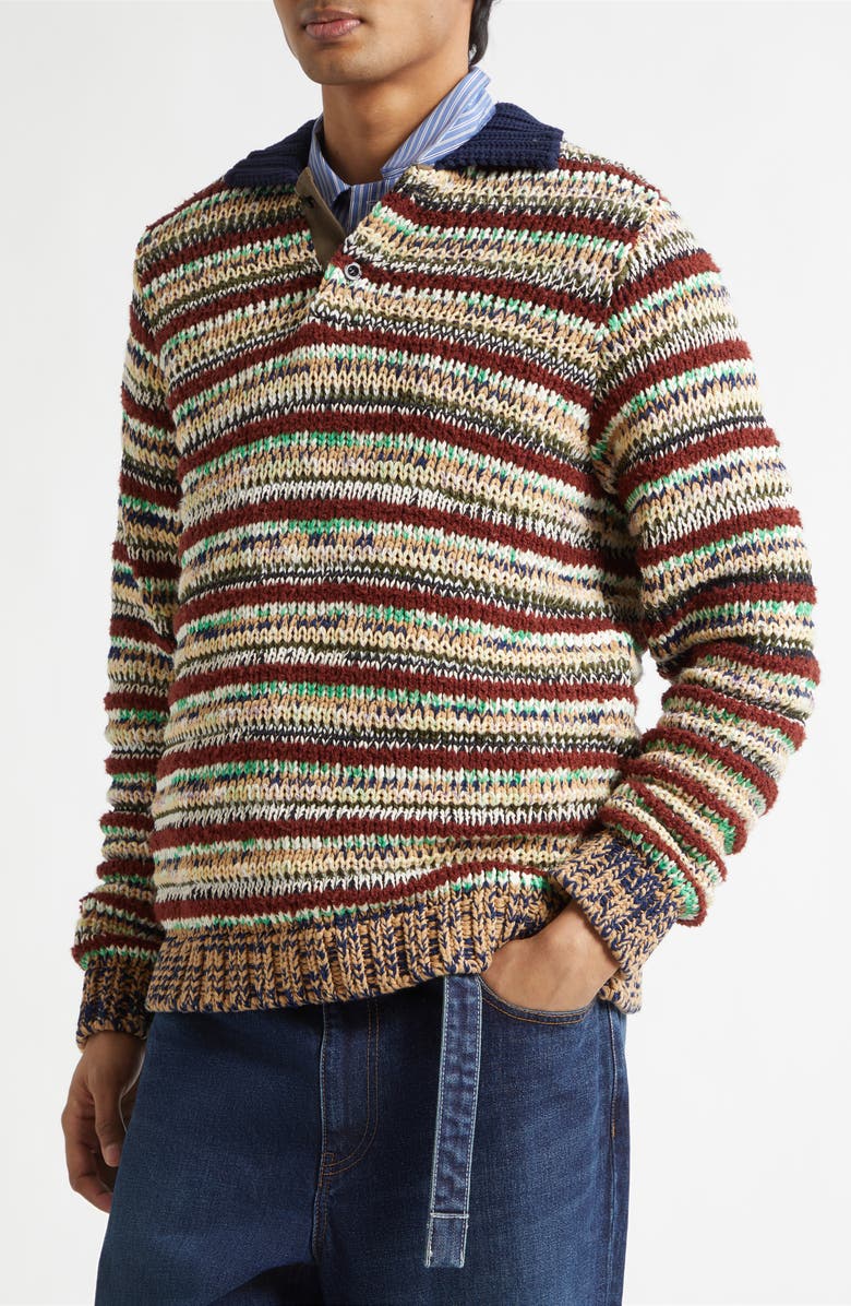 Sacai Mix Knit Polo Sweater, Alternate, color, Beige Multi