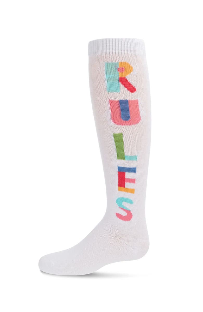 MeMoi Camp Rules Knee High Sock, Main, color, White