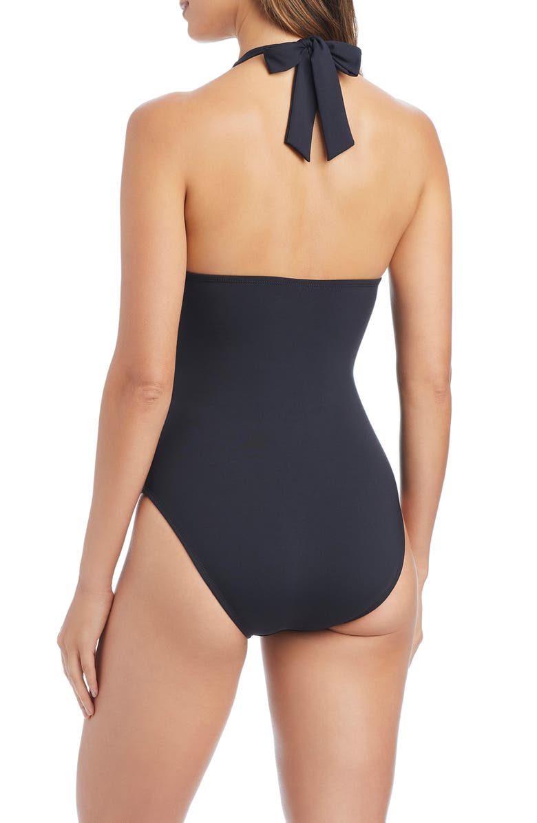 BLEU by Rod Beattie Ruffle Halter One-Piece Swimsuit, Alternate, color, Black