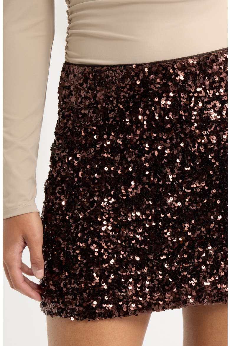 Sequin Miniskirt, Alternate, color, BROWN TIRAMISU