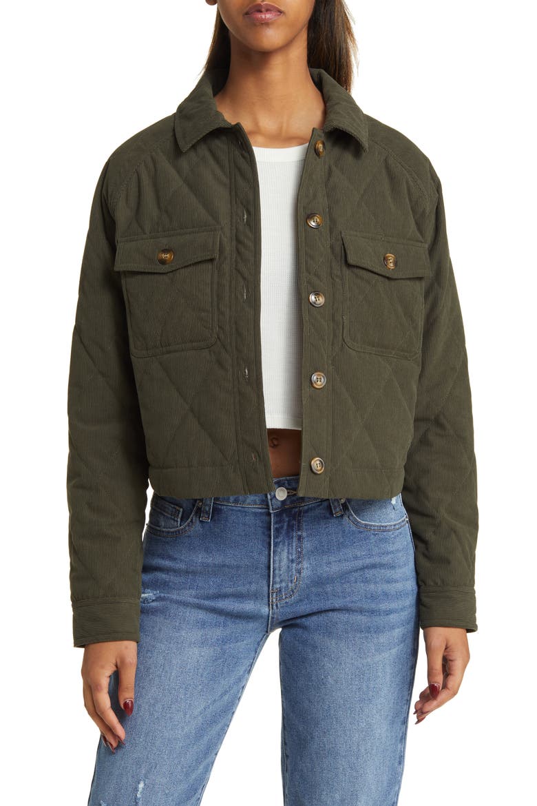 Quilted Corduroy Jacket, Main, color, DARK OLIVE