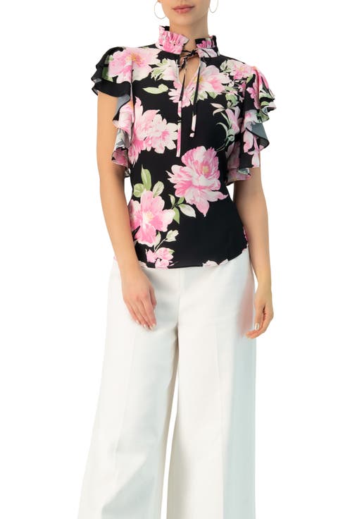 Floral Print Blouse with Ruffle Sleeves