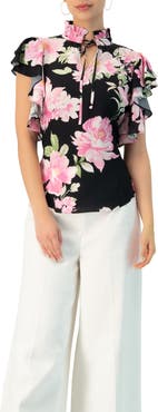 IVONNE Floral Print Blouse with Ruffle Sleeves