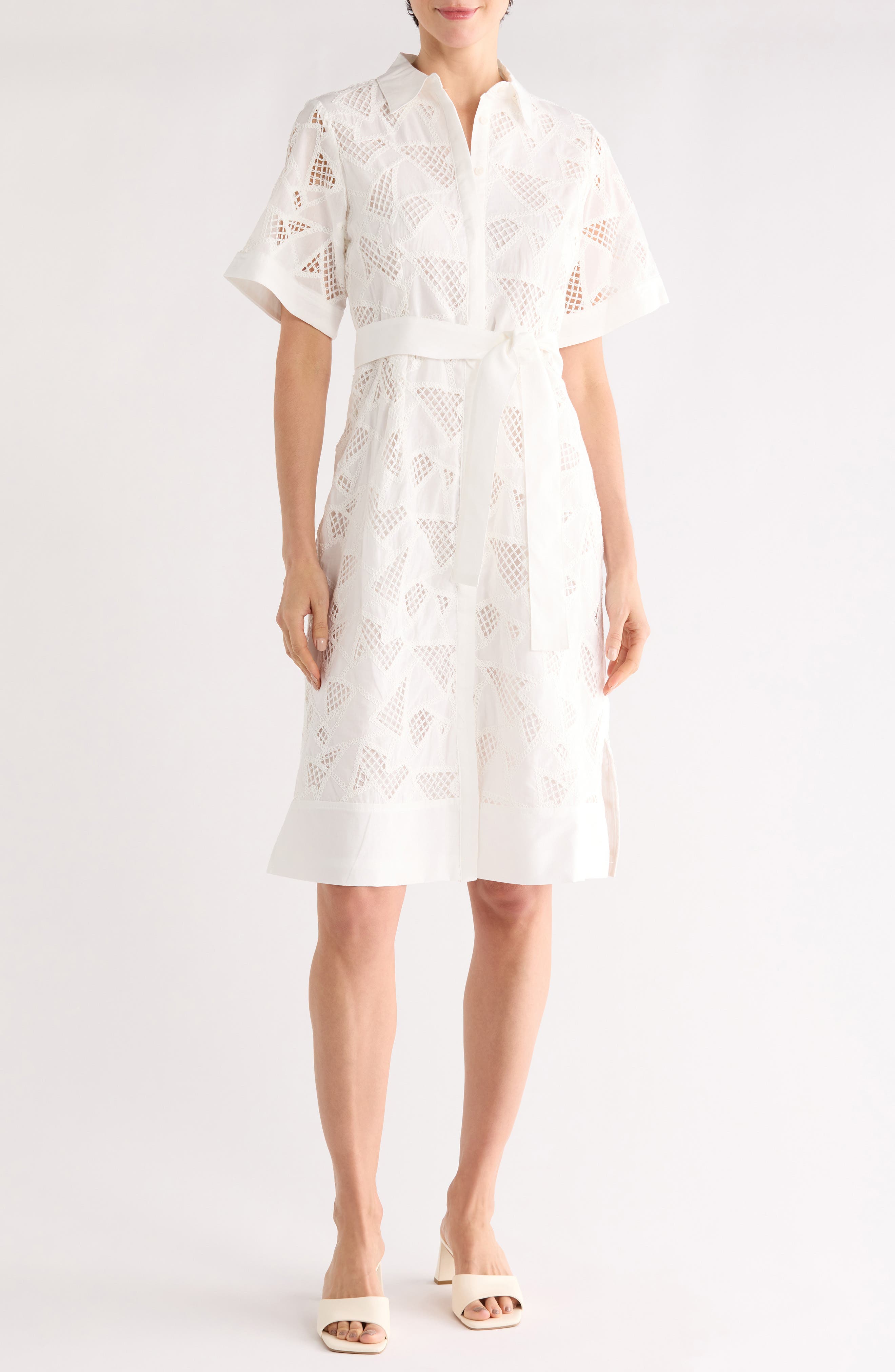 T Tahari Eyelet Cotton Shirtdress