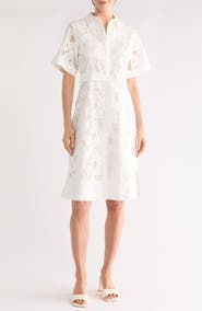T Tahari Eyelet Cotton Shirtdress